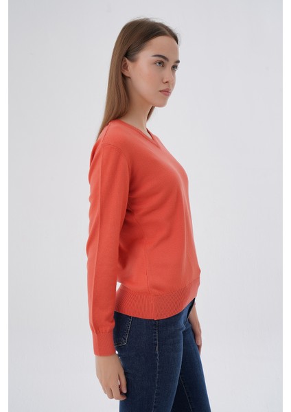 Kadın %100 Organik Pamuk V Yaka Triko Kazak Bluz TRIST-6102 fiyatları