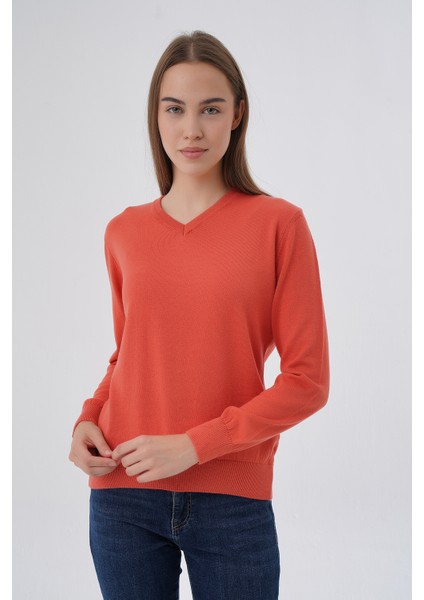 Kadın %100 Organik Pamuk V Yaka Triko Kazak Bluz TRIST-6102 fırsatları