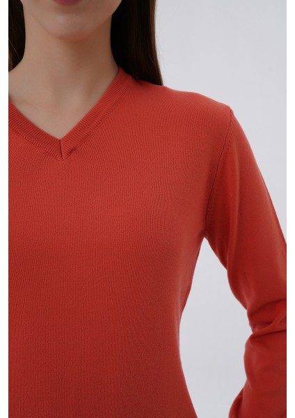 Kadın %100 Organik Pamuk V Yaka Triko Kazak Bluz TRIST-6102 indirimleri