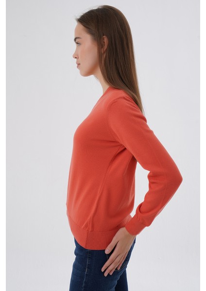 Kadın %100 Organik Pamuk V Yaka Triko Kazak Bluz TRIST-6102