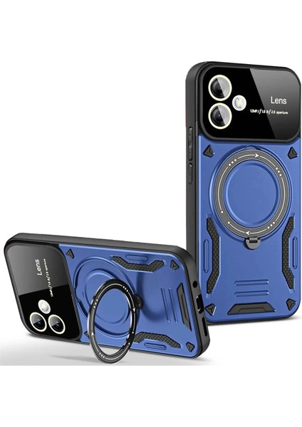 Samsung Galaxy A06 Uyumlu Kılıf Kamera Lens Koruyuculu Magsafe Destekli 360 Dönen Halka Standlı Kapak