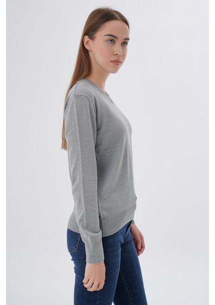 Kadın %100 Organik Pamuk V Yaka Triko Kazak Bluz TRIST-6102 fiyatları