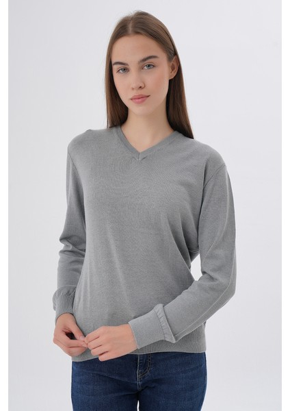 Kadın %100 Organik Pamuk V Yaka Triko Kazak Bluz TRIST-6102 modelleri