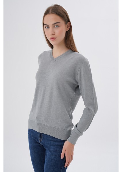 Kadın %100 Organik Pamuk V Yaka Triko Kazak Bluz TRIST-6102 indirimleri