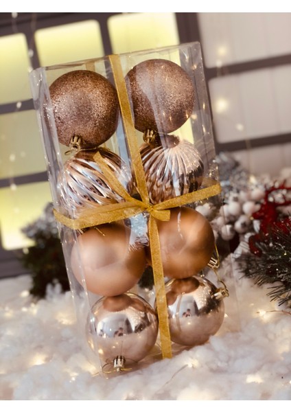 Yılbaşı Çam Ağacı Süsü Rose Gold Top Süs 8 cm 8 Li Paket Cici Top fiyatları