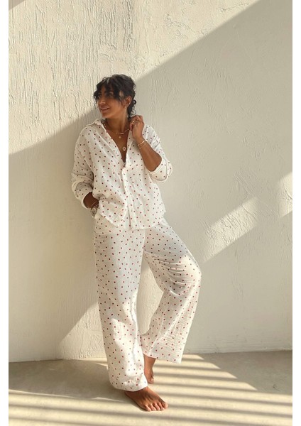 Kalp Desenli Müslin Pijama Seti