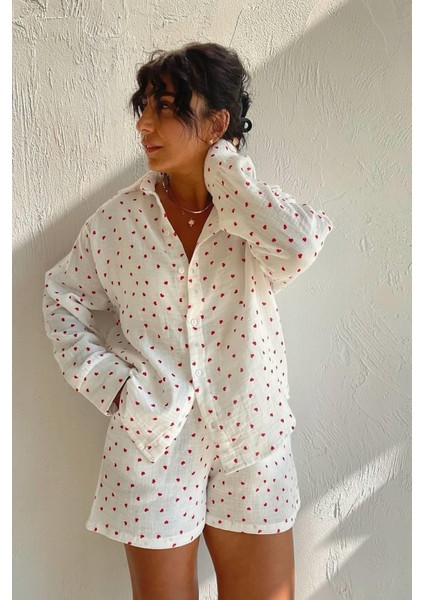 Kalp Desenli Müslin Pijama Seti fiyatları