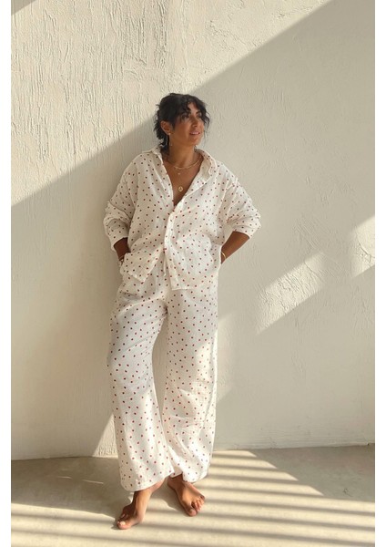 Kalp Desenli Müslin Pijama Seti fırsatları