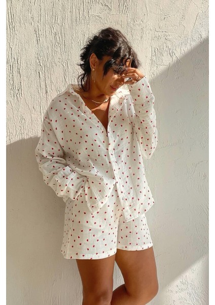 Kalp Desenli Müslin Pijama Seti indirimleri