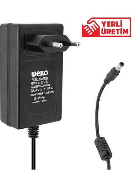 24 Volt 1.5 Amper 36 Watt Plastik Kasa Priz Tipi Adaptör (5.5x2.5 Uçlu)