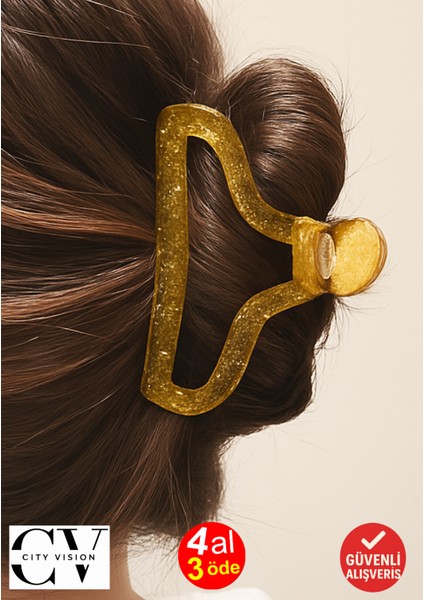 Simli Oval Model Hardal Renk 11 cm Kadın Mandal Saç Tokası - Şık ve Dayanıklı