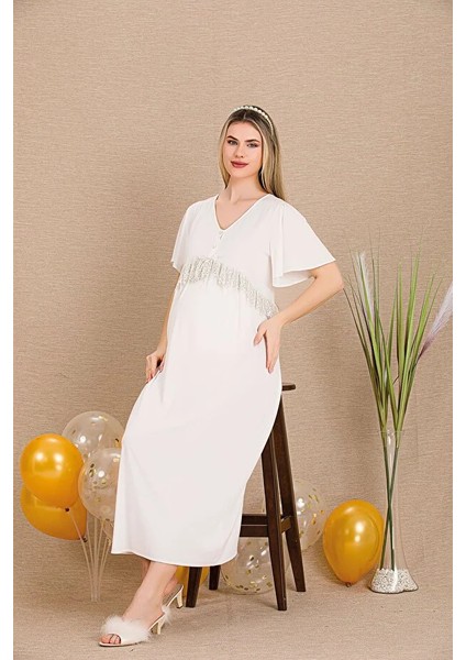 Lady Lingerie Düğmeli V Yaka Dantel Detaylı Şık Hamile&lohusa Gecelik fiyatları