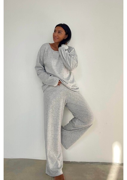 Bisiklet Yaka Gri Oversize Penye Takım