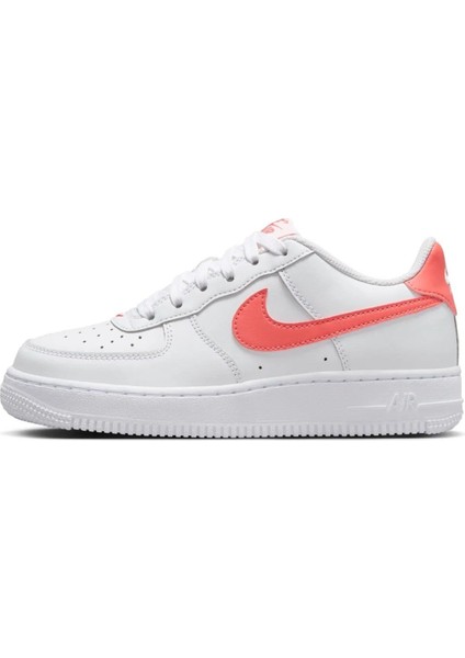 Air Force 1 Af1 Gs Leather Unisex Sneaker Turuncu Swoosh Hakiki Deri Günlük Spor Ayakkabı Beyaz-Turuncu