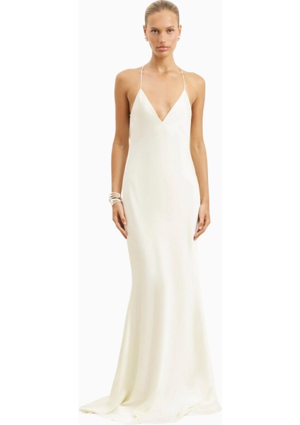 Satin Slinky Cowl Back Gown Saten Maxi Kadın Elbise