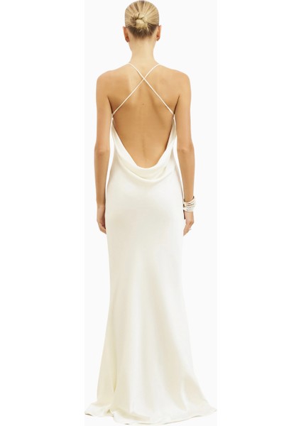 Satin Slinky Cowl Back Gown Saten Maxi Kadın Elbise modelleri