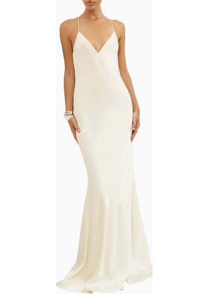 Satin Slinky Cowl Back Gown Saten Maxi Kadın Elbise fırsatları
