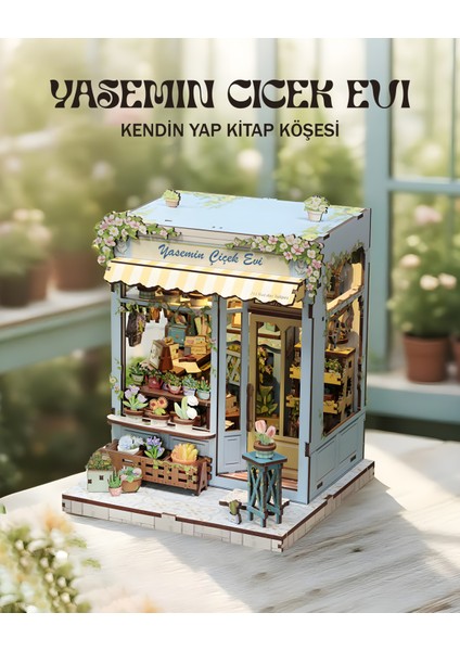 Yasemin Çiçek Evi Kendin Yap Mini Book Nook Hobi Set Kiti | Ahşap Minyatür Kitap Köşesi Maketi