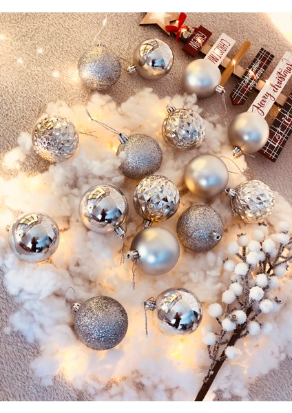 Yılbaşı Çam Ağacı Süsü Gümüş Silver Top Süs 6 cm 16LI Paket