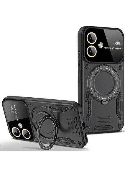 Samsung Galaxy A06 Uyumlu Kılıf Kamera Lens Koruyuculu Magsafe Destekli 360 Dönen Halka Standlı Kapak