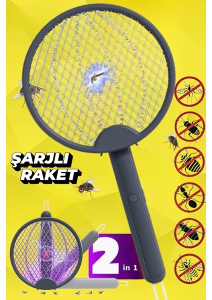 Lacivert Şarjlı Katlanabilir Sinek Cız Raketi Çok Fonksiyonlu Asılabilir Yatay Dikey Kullan XLR101