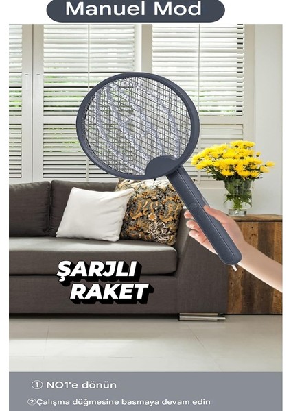 Lacivert Şarjlı Katlanabilir Sinek Cız Raketi Çok Fonksiyonlu Asılabilir Yatay Dikey Kullan XLR101