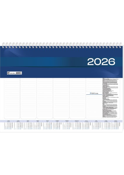 Keskin 2026-AJ-70 28*40 Haftalık Spiralli Masa Sümeni