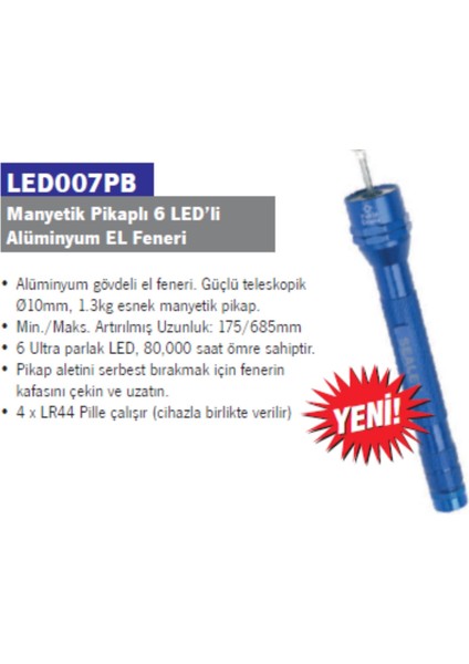 El Feneri 6 LED Mıknatıs Kaldırıcılı fiyatları