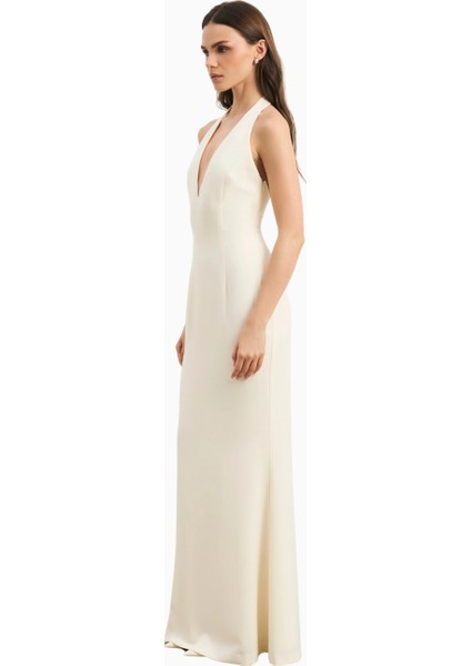 Plunging V Neck Halter Gown Derin V Yaka Halter Boyunlu Maxi Kadın Elbise modelleri