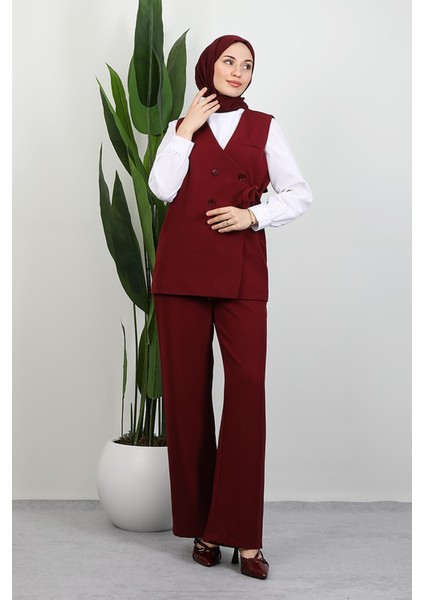 Bağlamalı Yelek Takım Bordo