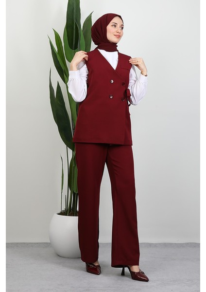 Bağlamalı Yelek Takım Bordo modelleri