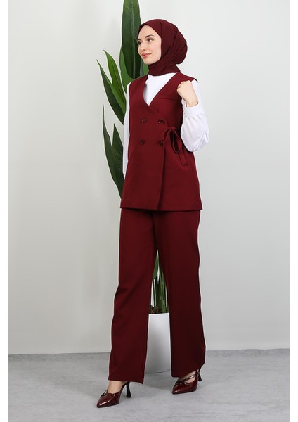 Bağlamalı Yelek Takım Bordo fırsatları