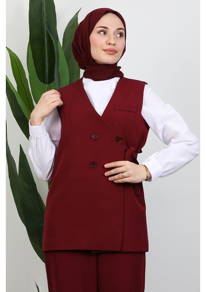 Bağlamalı Yelek Takım Bordo indirimleri