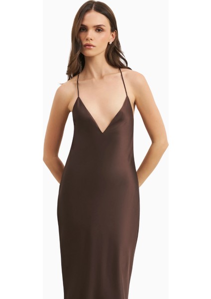 Satin Slinky Cowl Back Gown Saten Maxi Kadın Elbise fırsatları