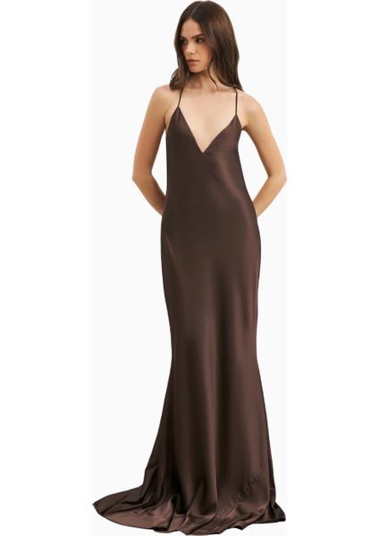 Satin Slinky Cowl Back Gown Saten Maxi Kadın Elbise indirimleri