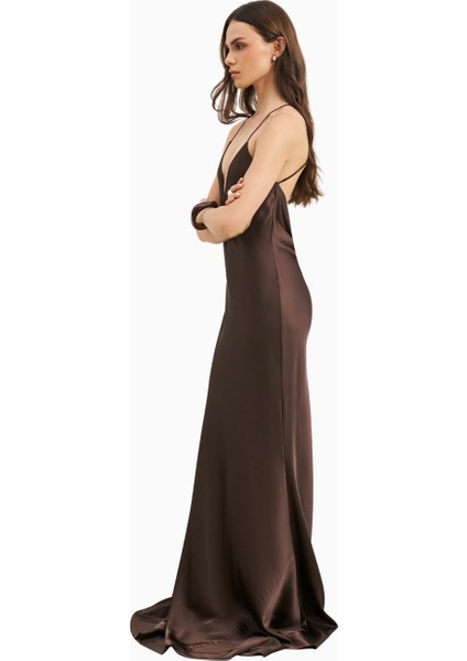 Satin Slinky Cowl Back Gown Saten Maxi Kadın Elbise