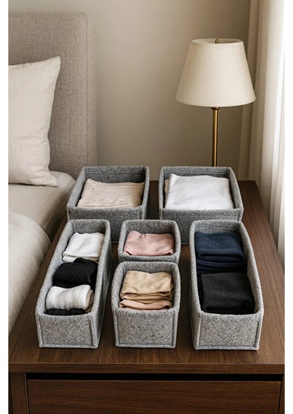 Keçe Çekmece ve Dolap Düzenleyici Organizer Seti 6 Parça – Gri Çok Amaçlı Düzenleyici Kutular