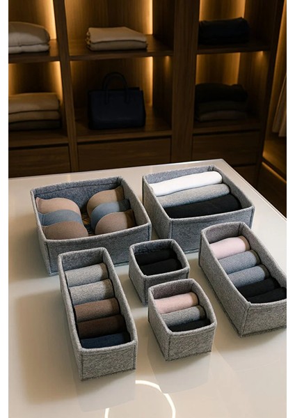 Keçe Çekmece ve Dolap Düzenleyici Organizer Seti 6 Parça – Gri Çok Amaçlı Düzenleyici Kutular indirimleri