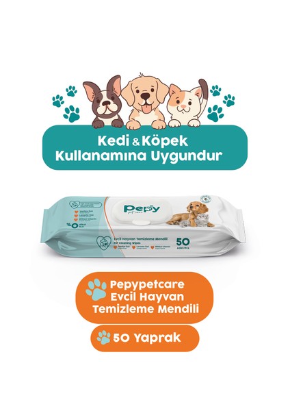 Kedi ve Köpek Kullanımına Uygun Evcil Hayvan Temizleme Mendili 1 Paket 50 Adet