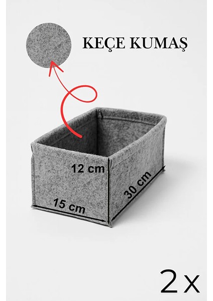 Keçe Çekmece ve Dolap Düzenleyici Organizer Seti 6 Parça – Gri Çok Amaçlı Düzenleyici Kutular