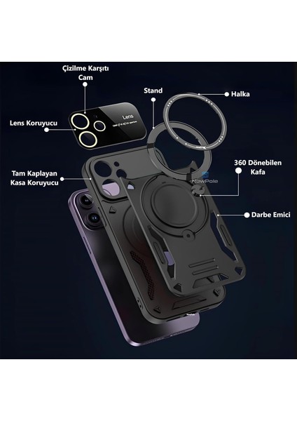 Samsung Galaxy A06 Uyumlu Kılıf Kamera Lens Koruyuculu Magsafe Destekli 360 Dönen Halka Standlı Kapak fiyatları