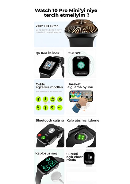 Watch 10 Pro Mini Akıllı Saat (Yeni Sürüm)