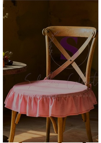 El Yapımı Yuvarlak Buldan Yıkanmıs Keten Fırfırlı Sandalye Minderi(Pembe) fiyatları