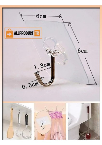 2'li Güçlü Şeffaf Duvar Askısı – Yapışkanlı Vantuz Kanca Iz Bırakmaz, Suya Dayanıklı Askılık – Mutfak, Banyo, Ofis Kullanımı Için