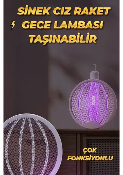 Beyaz Şarjlı Katlanabilir Sinek Cız Raketi Çok Fonksiyonlu Asılabilir Yatay Dikey Kullan XLR101
