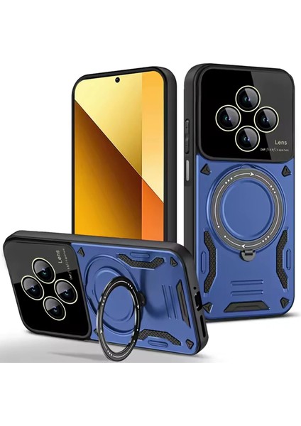 Xiaomi Redmi 14C Uyumlu Kılıf Kamera Lens Koruyuculu Magsafe Destekli 360 Dönen Halka Standlı Kapak