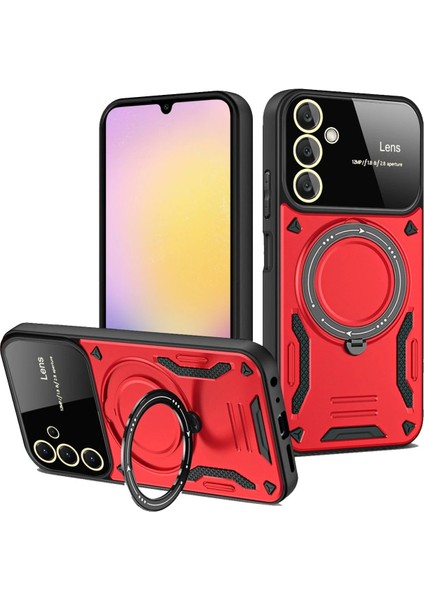 Samsung Galaxy A56 Uyumlu Kılıf Kamera Lens Koruyuculu Magsafe Destekli 360 Dönen Halka Standlı Kapak