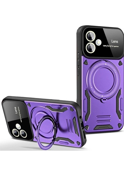 Samsung Galaxy A06 Uyumlu Kılıf Kamera Lens Koruyuculu Magsafe Destekli 360 Dönen Halka Standlı Kapak