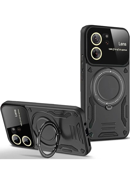 Xiaomi Mi 13T Pro Uyumlu Kılıf Kamera Lens Koruyuculu Magsafe Destekli 360 Dönen Halka Standlı Kapak