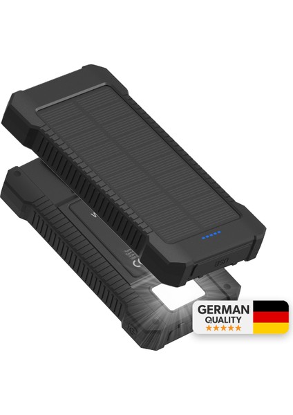 Güneş Enerjili Solar Powerbank 10000MAH LED Işıklı Taşınabilir Batarya Şarj Cihazı Siyah